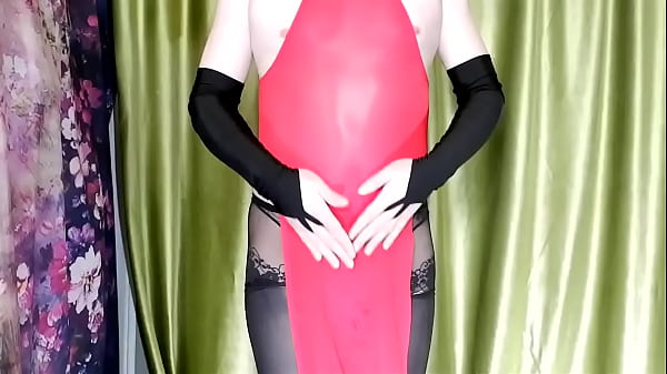 [EroNekoKun] – Cute chastity CatBoy in red Dress masturbation and cum  with Moaning