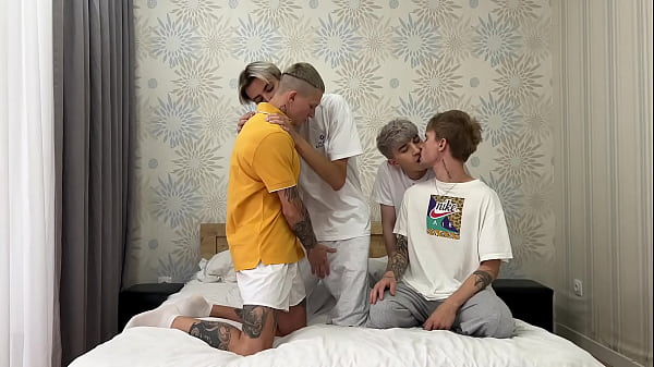 Student twink group sex – after intense sex, the guy gets a lot of cum in his mouth and ass