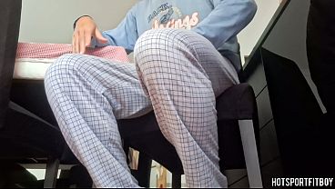 HOTSPORTFITBOY Big Cock Striptease: Sexy Pajama Undress to Chair Jerk Off Cumshot